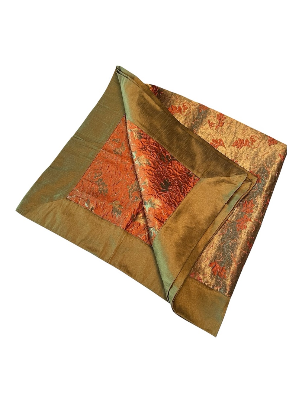 Reversible 48” Square Embroidered Metallic Organza Tapestry Overlay Tablecloth